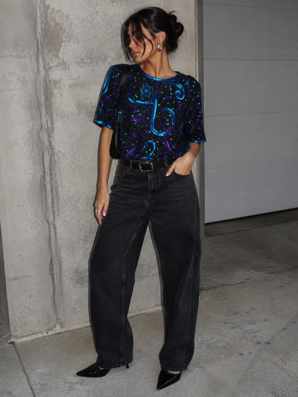 VINTAGE SEQUIN SILK BEADED TOP LAURENCE KAZAR🔮